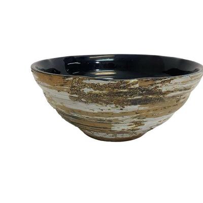 LYZE811 Multi Ash Cone Stoneware Bowl	Chinese stoneware serving bowl. Has layered, sandy, gritty texture; with smooth dark blue interior.
