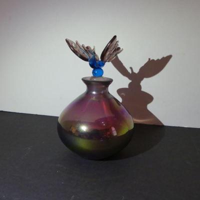 Beautiful Glass Perfume Bottle with Butterfly Art Glass Stopper