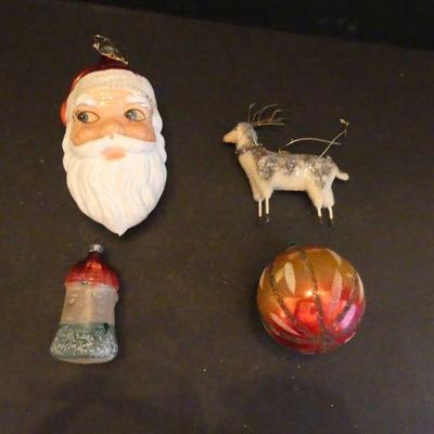 Vintage German Hand Made & Painted Mercury Glass Ornaments - 4 in All