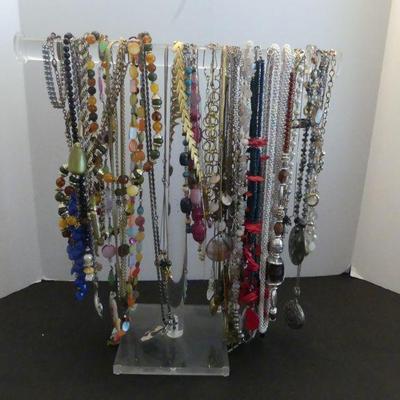 Vintage Clear Lucite Display FULL of Fashion Necklaces