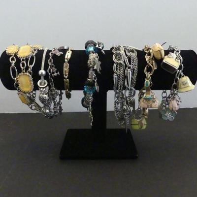 Vintage Black Velvety Display Stand with 8 Bracelets - Display Stand Included