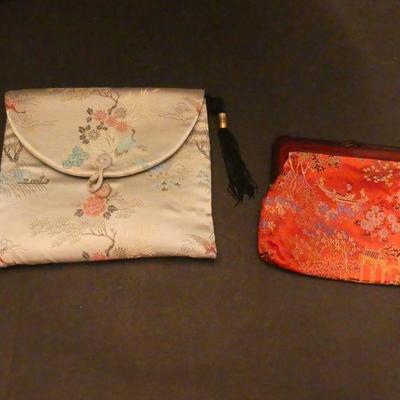 Vintage Red Oriental Silk & Grey Oriental Silk Clutches