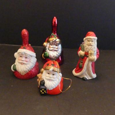 Vintage Santa Bells including Mercury Glaze Effect Hand Bell - 4 in All