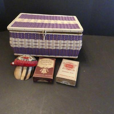 Vintage Sewing Chest Full with Richardson's & Belding Hemingway Threads and Bovine Hoof Pin Cushion