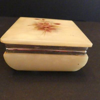 Vintage Hand Painted Genuine Alabaster Made in Italy for George Good Hinged Lid Trinket Box - 3¼" Square x 1½"