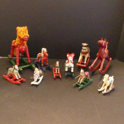 Vintage Holiday Rocking Horses including 1 Cast Iron - 10 in All