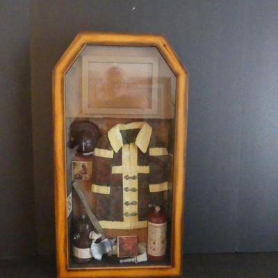 Vintage Medium Wood Miniature Firefighter Shadow Box - 13" x 25½" x 4"