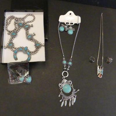 Vintage 3 Turquoise Necklace & Ring or Pierced Earring Sets