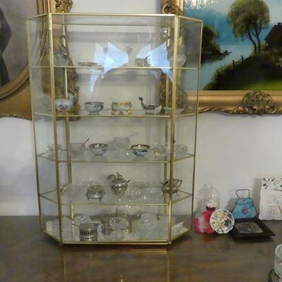Vintage Mirror Back Glass Display of Salt Cellars & Toothpick Holders - 34 in All - 18" x 24" x 5½"
