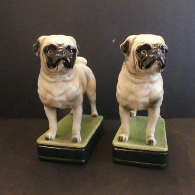 Vintage Takahashi Ceramic Pug Bookends - 3" x 7½" x 6"