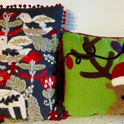 (2) Holiday Pillows - Pier 1 Cruel Work Deer And Hobby Lobby Reindeer