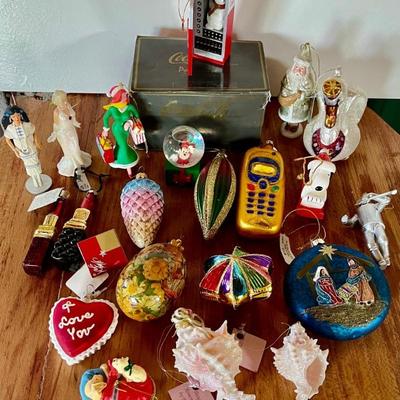 Vintage Christmas Ornaments - Coca Cola Fridge, Jessica Rabbit, Tin Man, 1966 Japan Snoopy, And More