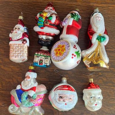 (7) Vintage Glass Santa Ornaments 