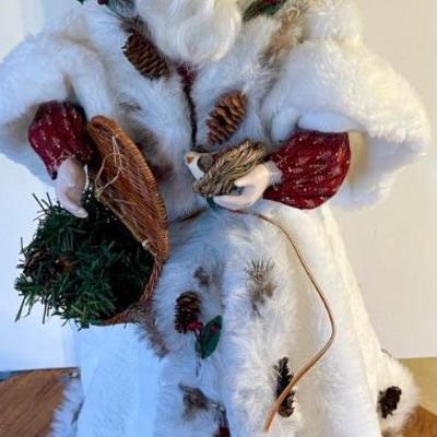 Vintage 25" Hand Made Santa With Snow Shoes And Birds