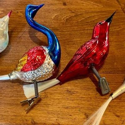 (4) Antique Mercury Glass Clip On Czech Swan And Germany Birds Holiday Ornaments 