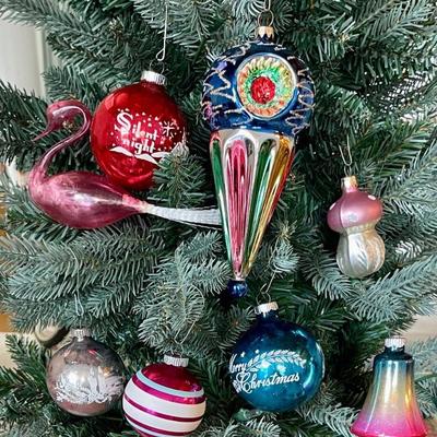 Antique And Vintage Mercury Glass And Glass Ornaments - Swan, Mushroom, Bell, And More