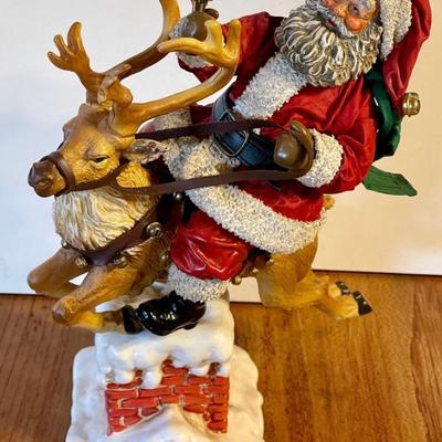 Clothtique Possible Dreams 1992 Santa With Bell & Reindeer On Roof