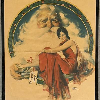 1930 Andrew Loomis " There Is A Santa Clause" Poster Print With Plexy Frame (as Is)