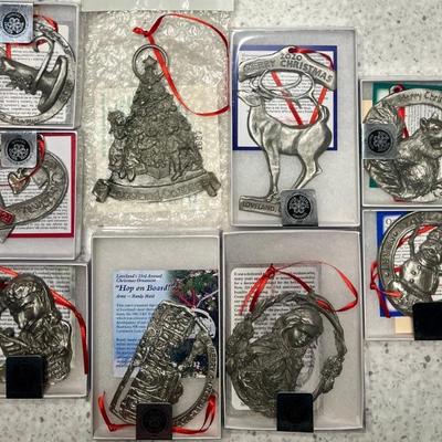 (9) Loveland Winter Holiday Council Pewter Ornaments