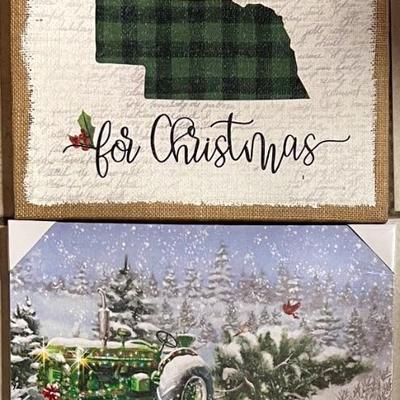 (2) Holiday Prints - Burlap Nebraska Christmas, Giftcraft Lighted Canvas Print In Plastic