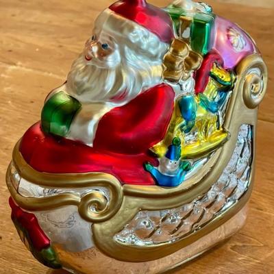 Department 56 Hand Blown Glass Santa In Sleigh Ornament 1996