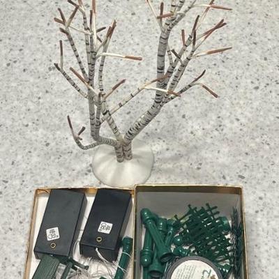 Assorted Department 56 Accessories - Lighted Posts, Plastic Tree, Fencing, Park Benches, And More
