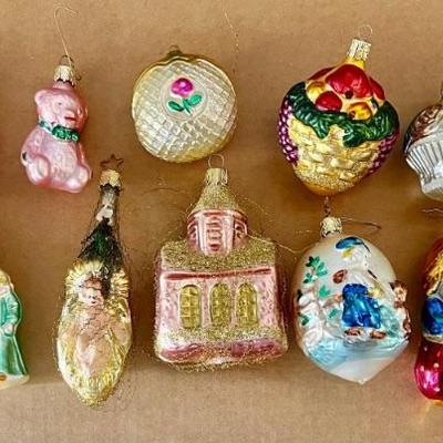 Lot Of Art Glass Ornaments - Church, Bears, Victorian Girl, Jesus, 