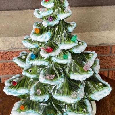 Vintage Ceramic Lighted Table Top Christmas Tree With Changeable Multi Color Ornaments