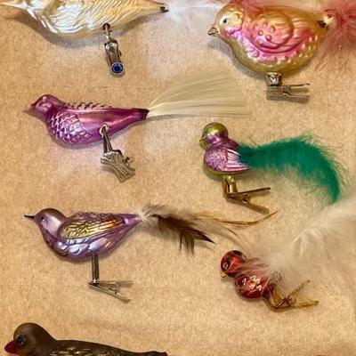 (9) Antique And Vintage Blown Glass Clip On Bird Tree Ornaments