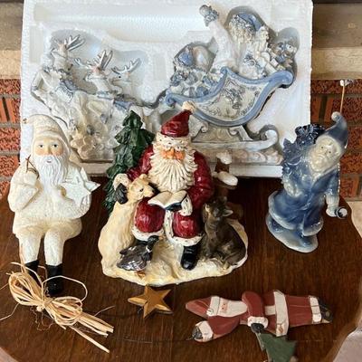 Assorted Wood, Resin, And Pottery Santas - Department 56, Lincolnshire, Hand Made