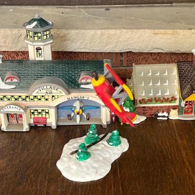 Department 56 The Original Snow Village - Airport, Airplane, And The Village Green House (as Is)