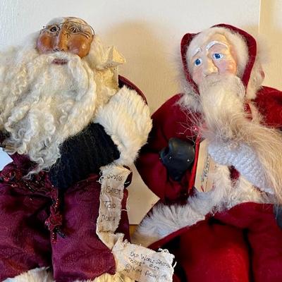 (2) Vintage Folk Art Santas With Chairs - 1989 A. Baeke, Old World Santas Chris No.57 Kim Acuff 1984