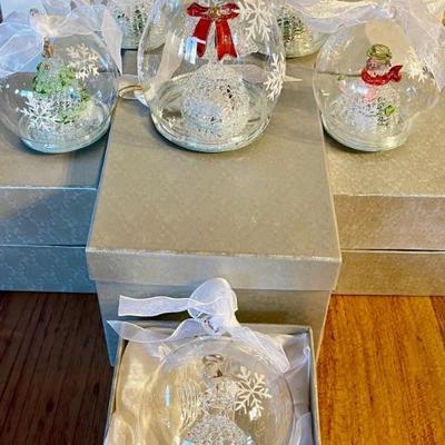 (6) Glass Globes With Light Up Blown Glass Snowman, Angel, Tree, Bird, And More