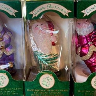 5 Vintage Lauscha Glas Creation German Blown Glass Santas  In  Boxes
