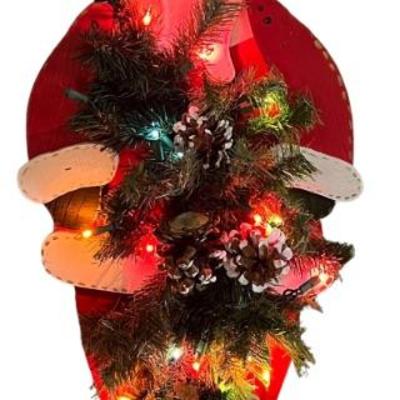 Vintage Hand Made And Painted Lighted 33" Wooden Santa
