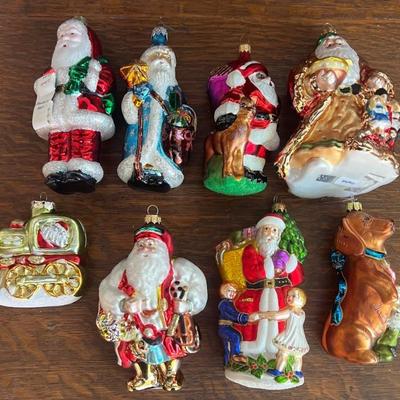 (8) Glass Christmas Ornaments - Italian, English, Santas Dachshund In Training, And More