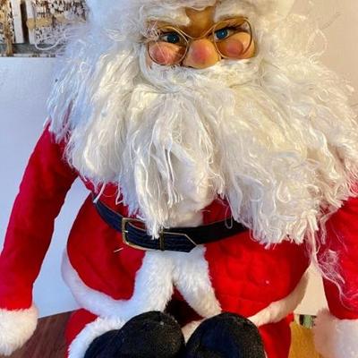 Vintage Santa With Composit Face And Quilted Suit