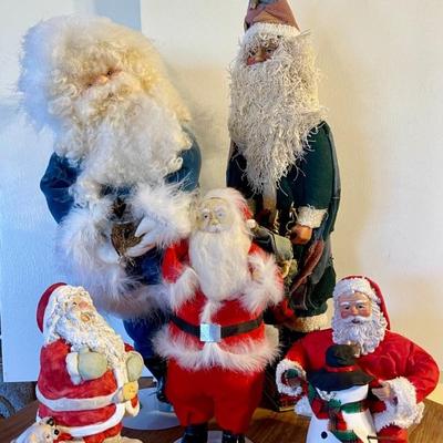 (5) Vintage Santa Figurines - Kristin, Paper Mache, Folk Art, And More