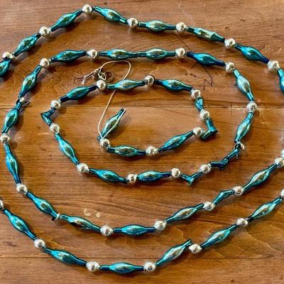 Antique Mercury Glass 8 Foot Silver And Blue Bead Strand (as Is)