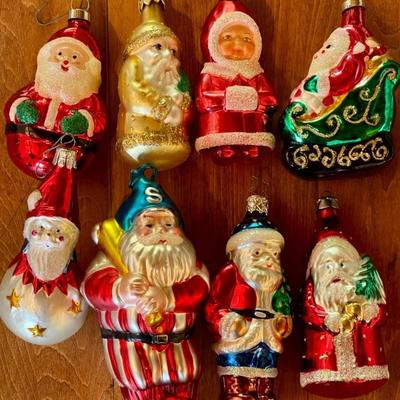 Assorted Blown Glass Santa Claus Ornaments 