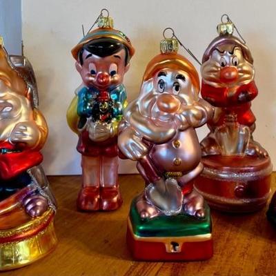 Assorted Hand Blown Glass Disney Ornaments - Partial Seven Dwarves, Pinocchio, And Mickey