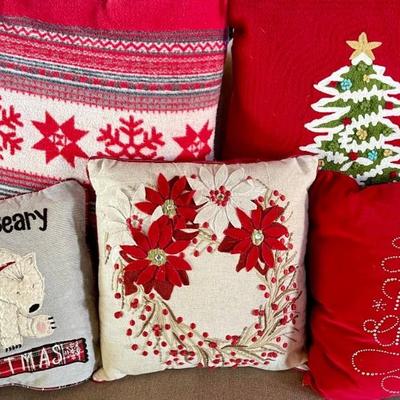 (5) Holiday Pillows - (3 ) Pier 1 - Polar Bears, Poinsettias, Roca Home
