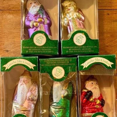 5 Vintage Lauscha Glas Creation German Blown Glass Santas  In  Boxes