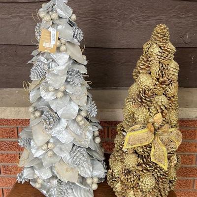 Silver And Gold Glitter Pine Cone Decorative Christmas Trees