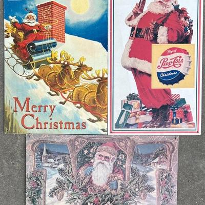 (3) Christmas Metal Vintage Signs - Coca Cola And (2) Desperate Sign Co.