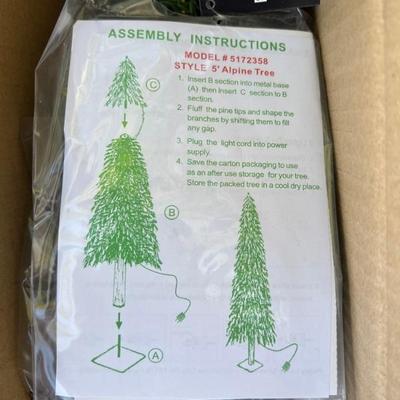 5 Foot Pre-lit Alpine Christmas Tree IOB