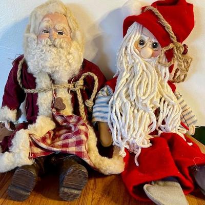 (2) Vintage Cloth Santas Sarahs Attic And Rag Doll Santa