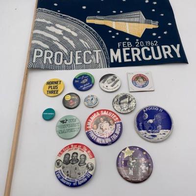 Project Mercury flag and button lot