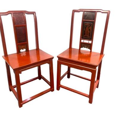 2 VINTAGE CHINESE RED LACQUER CHAIRS