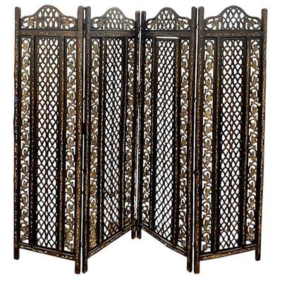 4 PANEL CARVED WOOD JAPANESE SCREEN